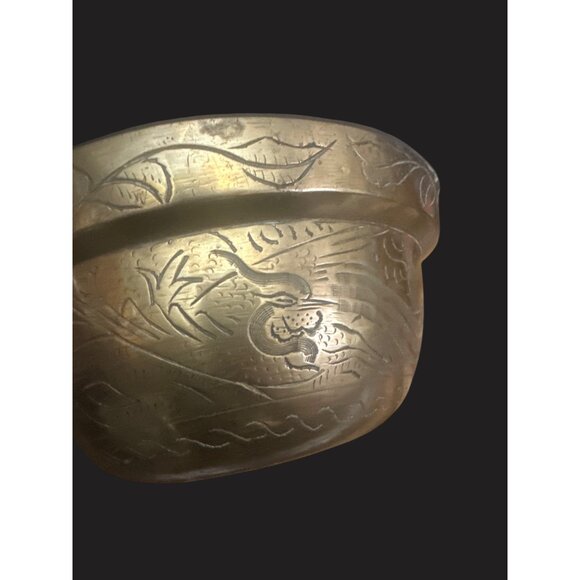 Vintage Chinese Brass ceremony singing  Decorative Bowl 7” - Picture 6 of 7